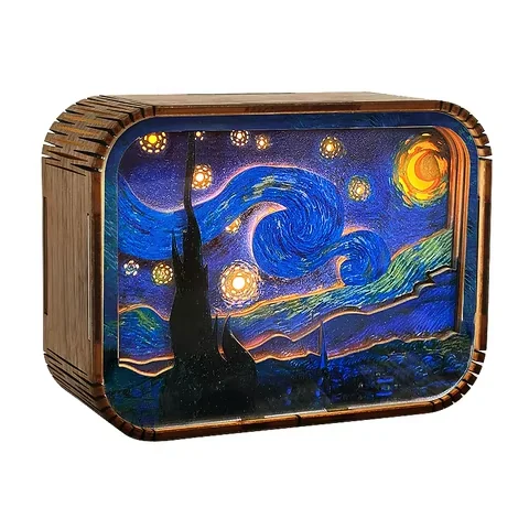 Wood-Carved City Night Light